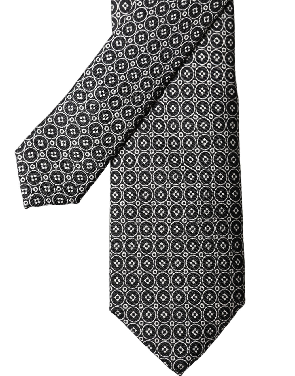 Black White Patterned Silk Adjustable Men Necktie Tie