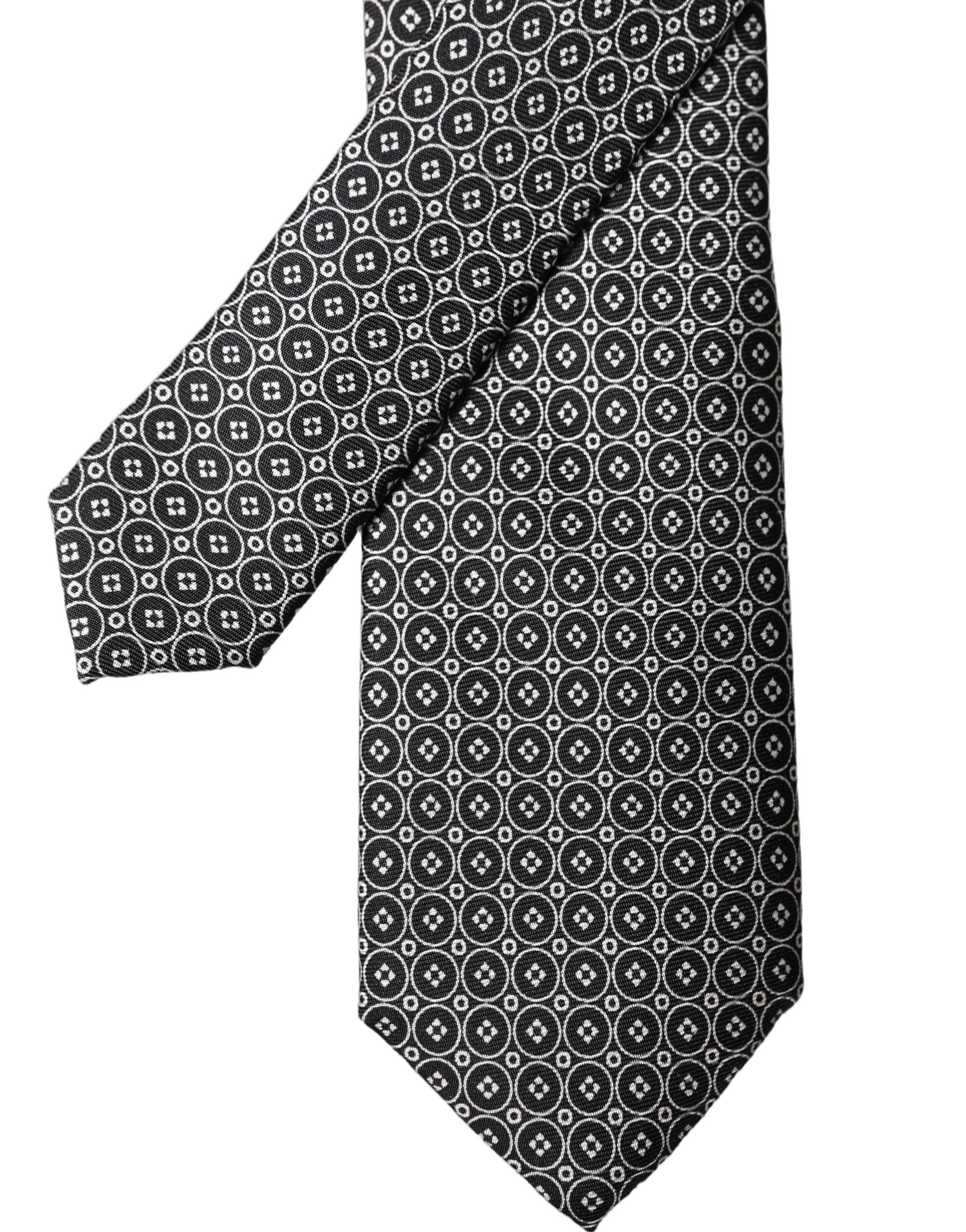 Black White Patterned Silk Adjustable Men Necktie Tie