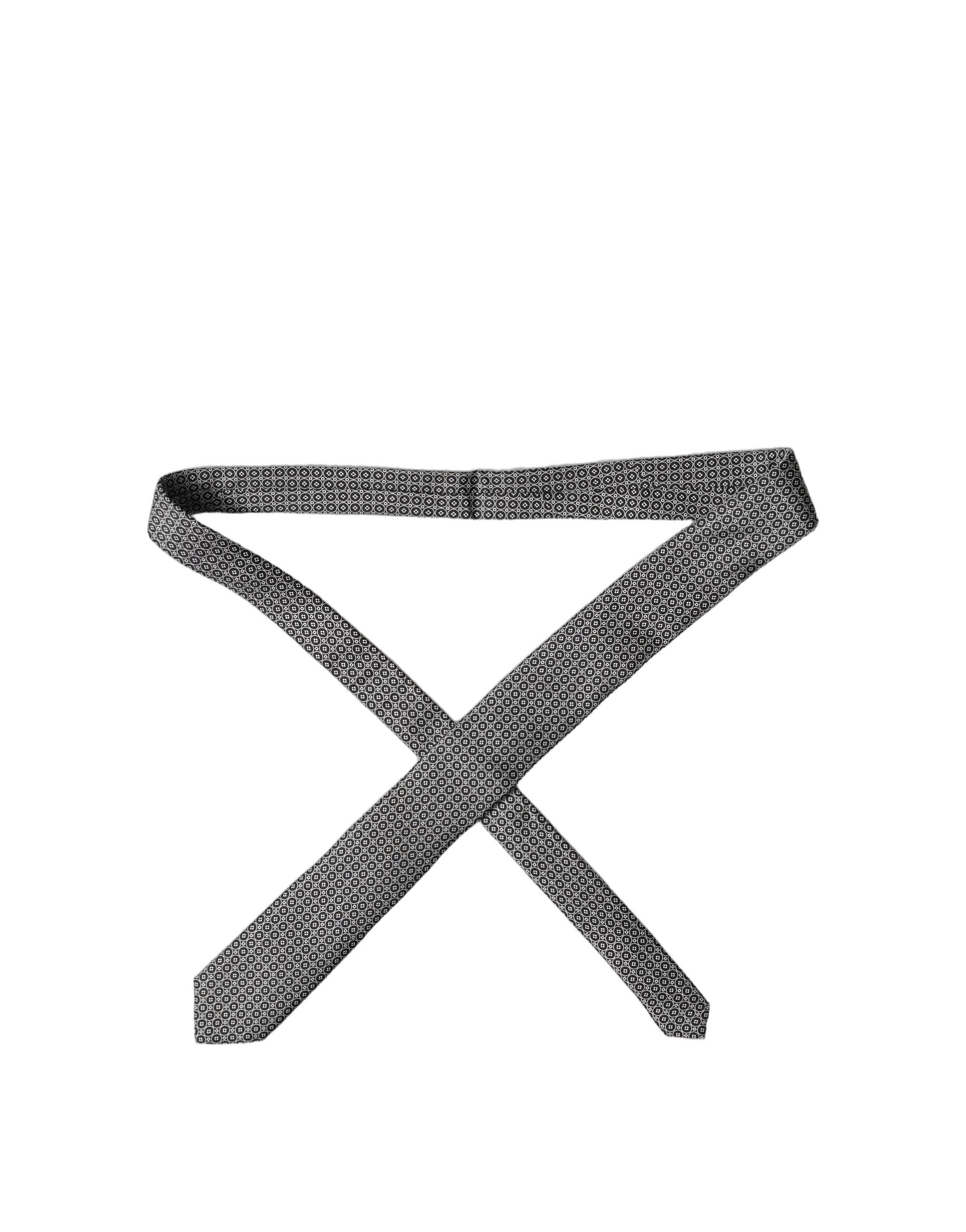 Black White Patterned Silk Adjustable Men Necktie Tie