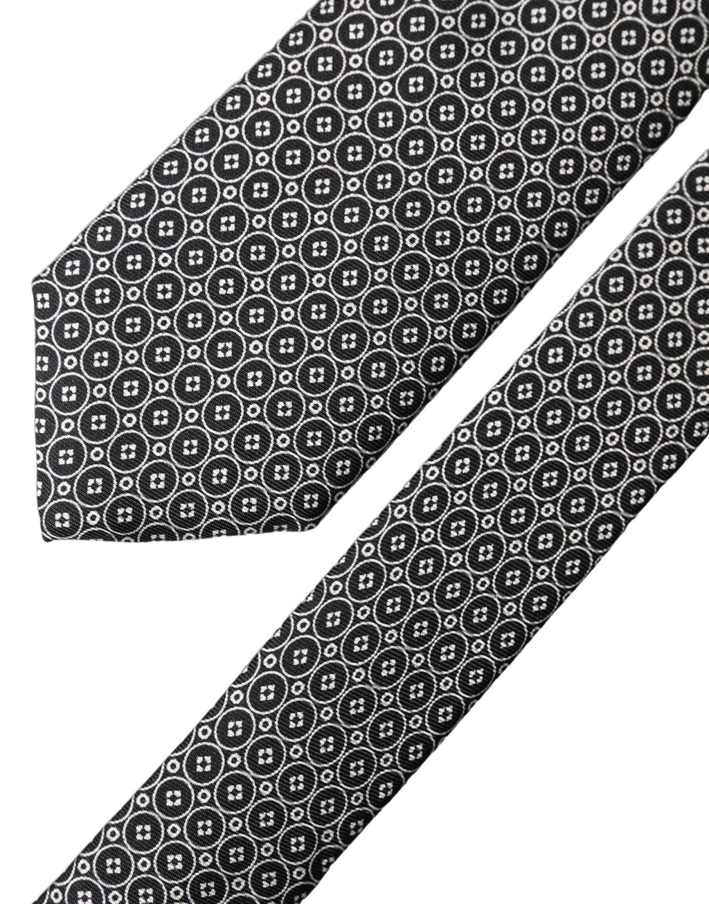 Black White Patterned Silk Adjustable Men Necktie Tie