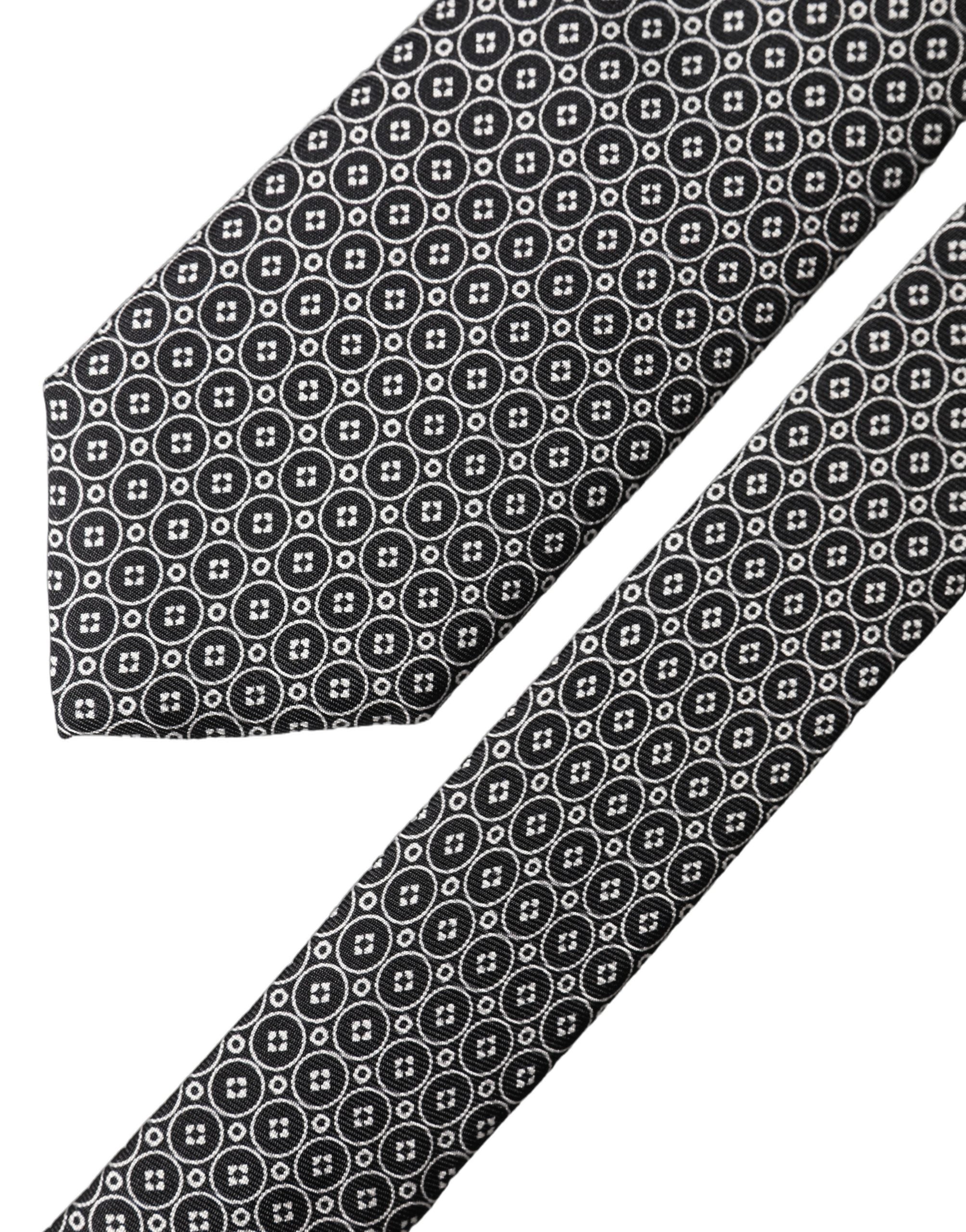 Black White Patterned Silk Adjustable Men Necktie Tie