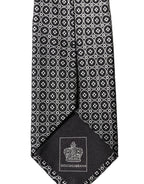 Black White Patterned Silk Adjustable Men Necktie Tie