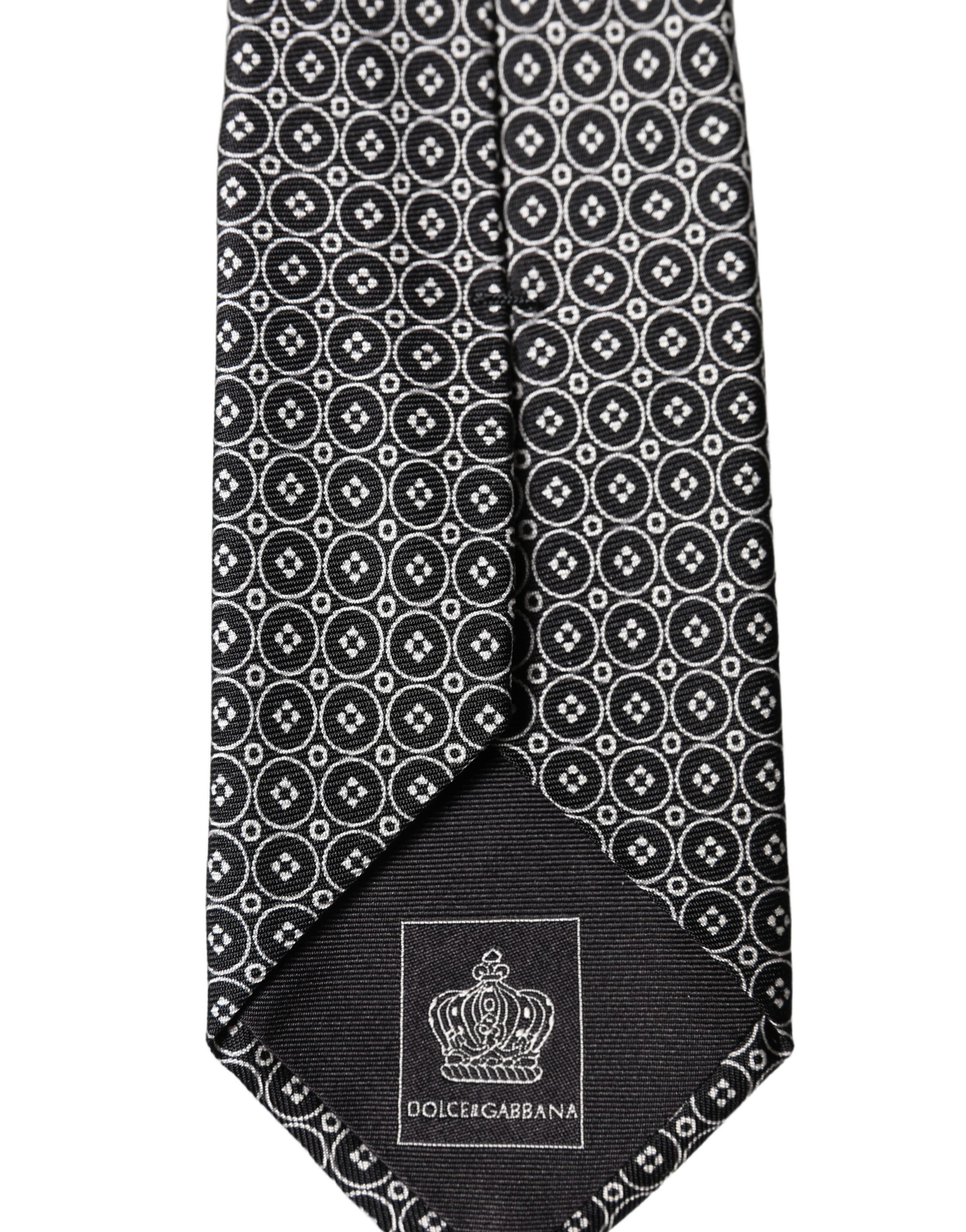 Black White Patterned Silk Adjustable Men Necktie Tie
