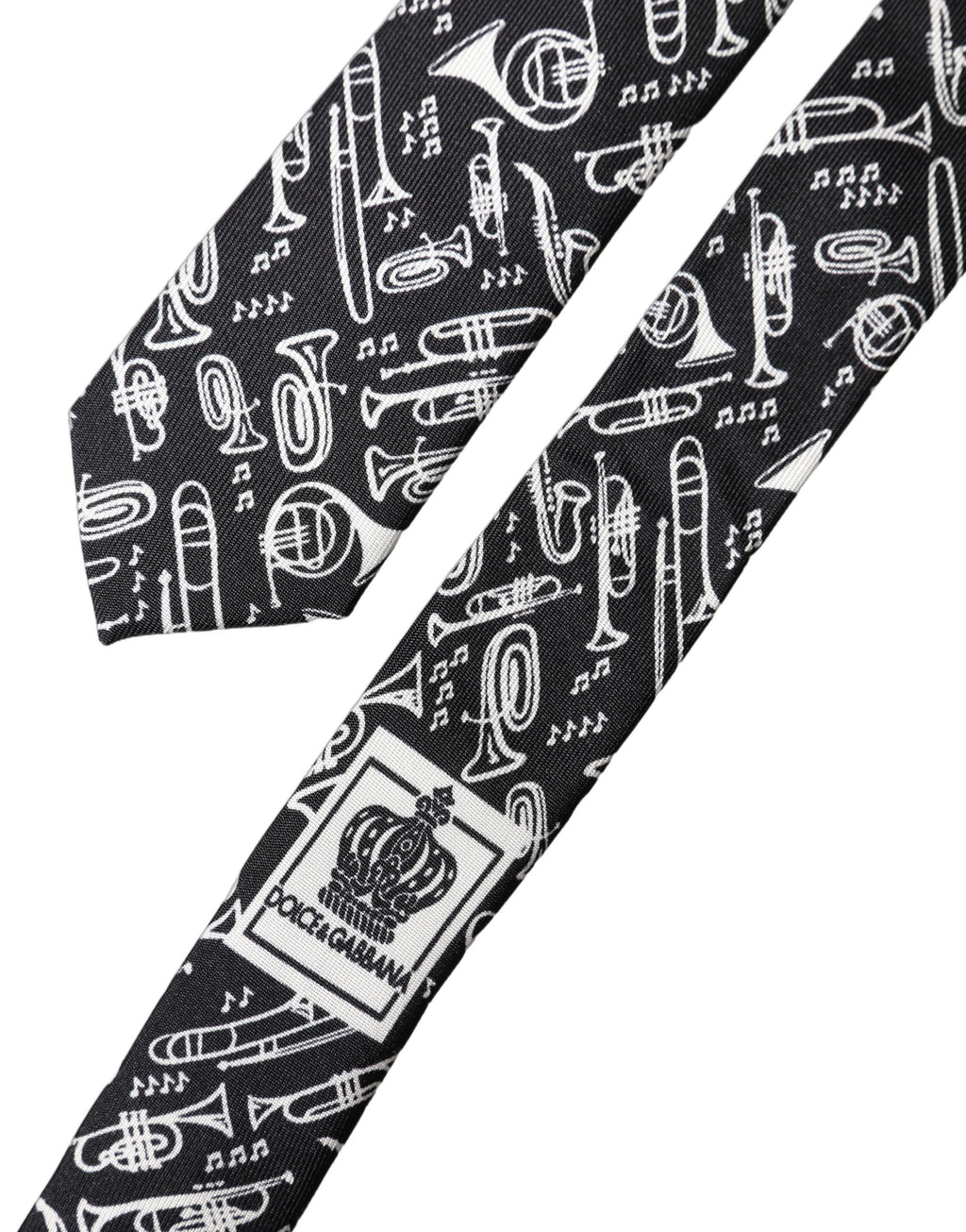 Black Trumpet Print Silk Adjustable Men Tied Necktie Tie