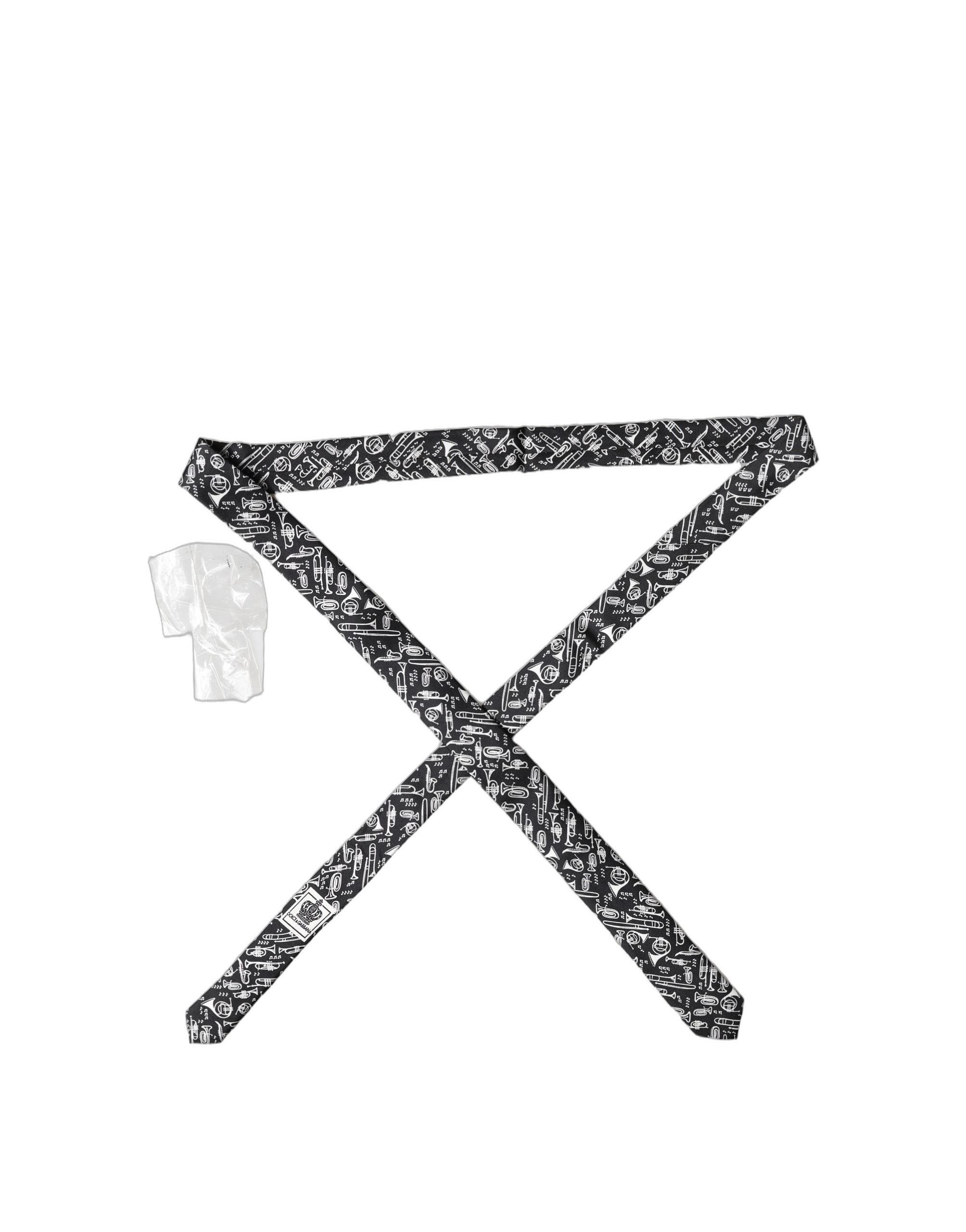 Black Trumpet Print Silk Adjustable Men Tied Necktie Tie