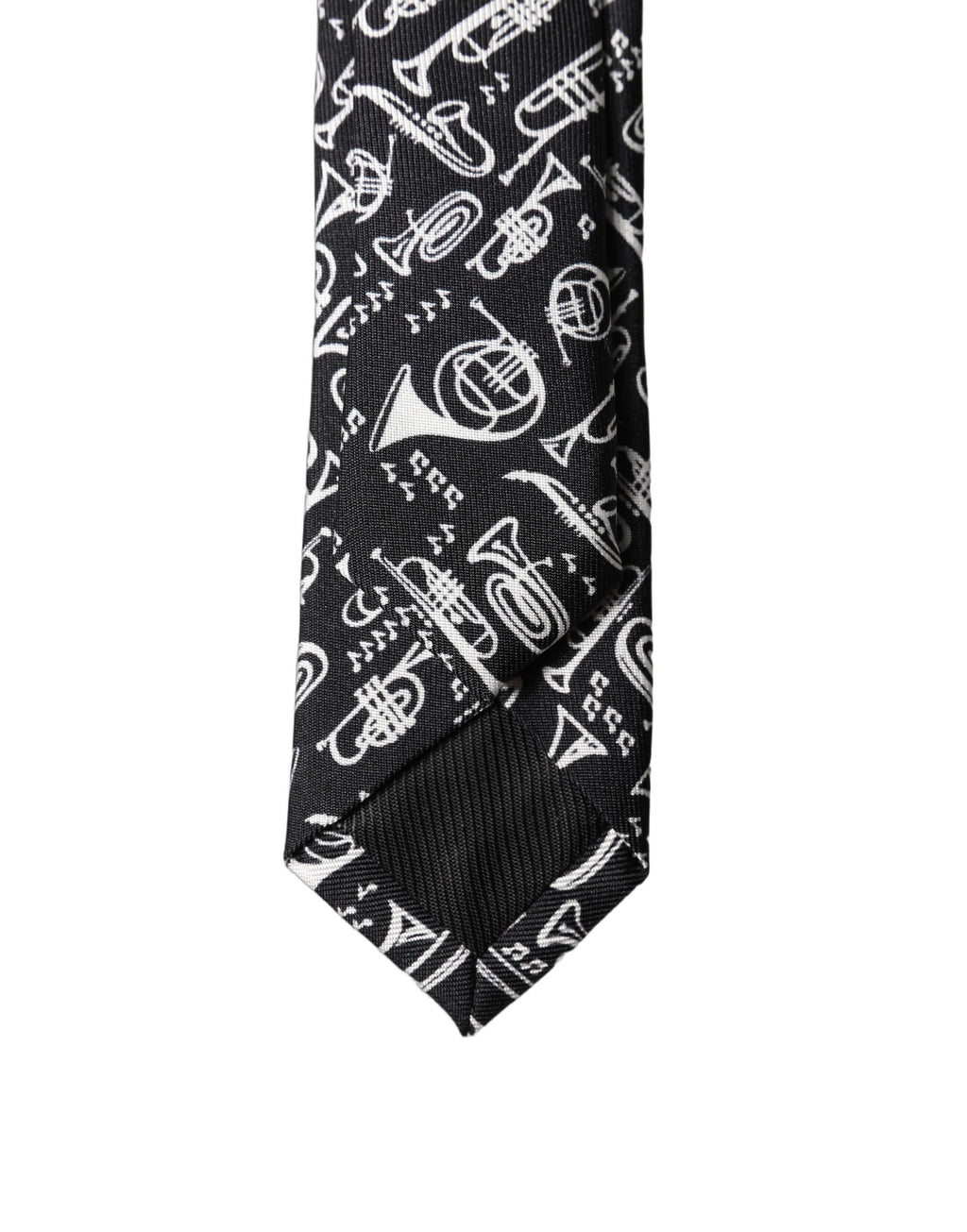 Black Trumpet Print Silk Adjustable Men Tied Necktie Tie