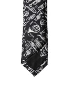 Black Trumpet Print Silk Adjustable Men Tied Necktie Tie