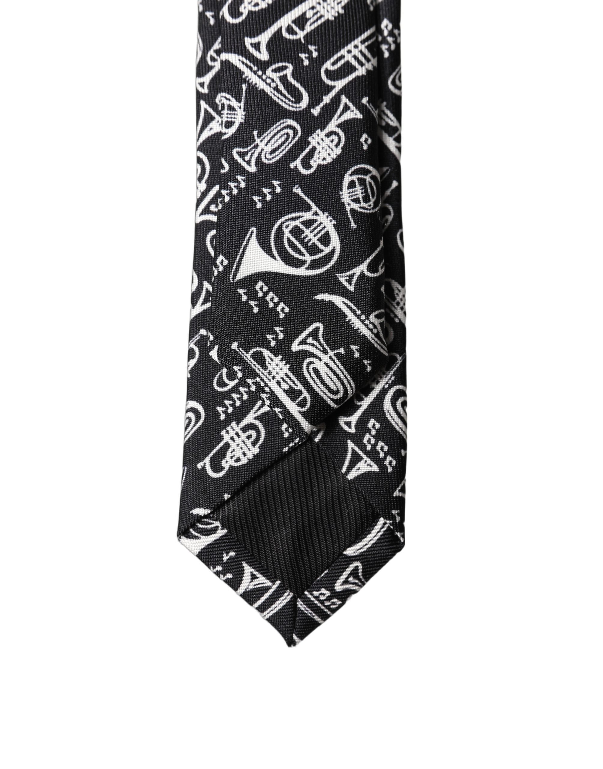 Black Trumpet Print Silk Adjustable Men Tied Necktie Tie