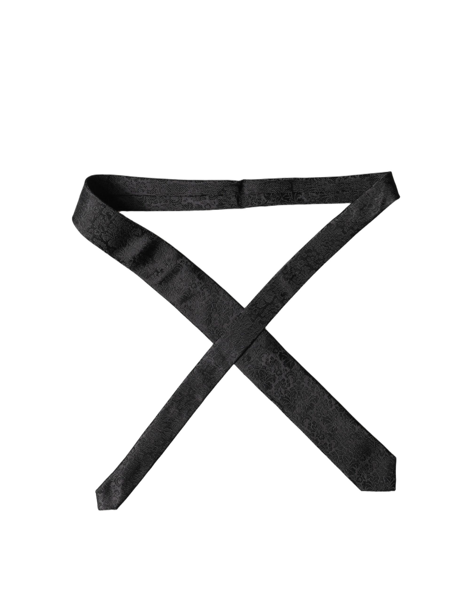 Black Floral Fantasy Silk Adjustable Men Tied Necktie Tie