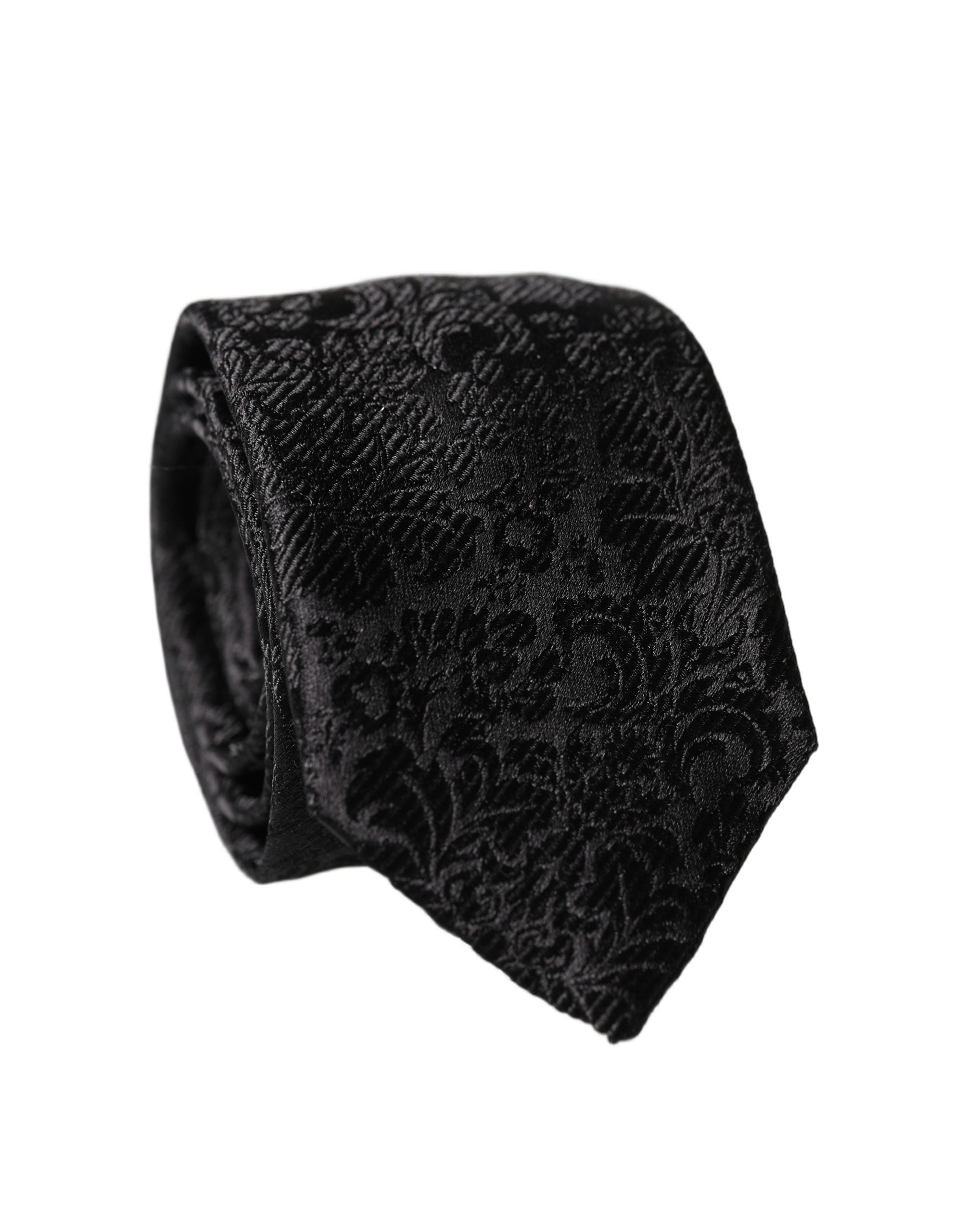 Black Floral Fantasy Silk Adjustable Men Tied Necktie Tie