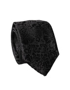 Black Floral Fantasy Silk Adjustable Men Tied Necktie Tie