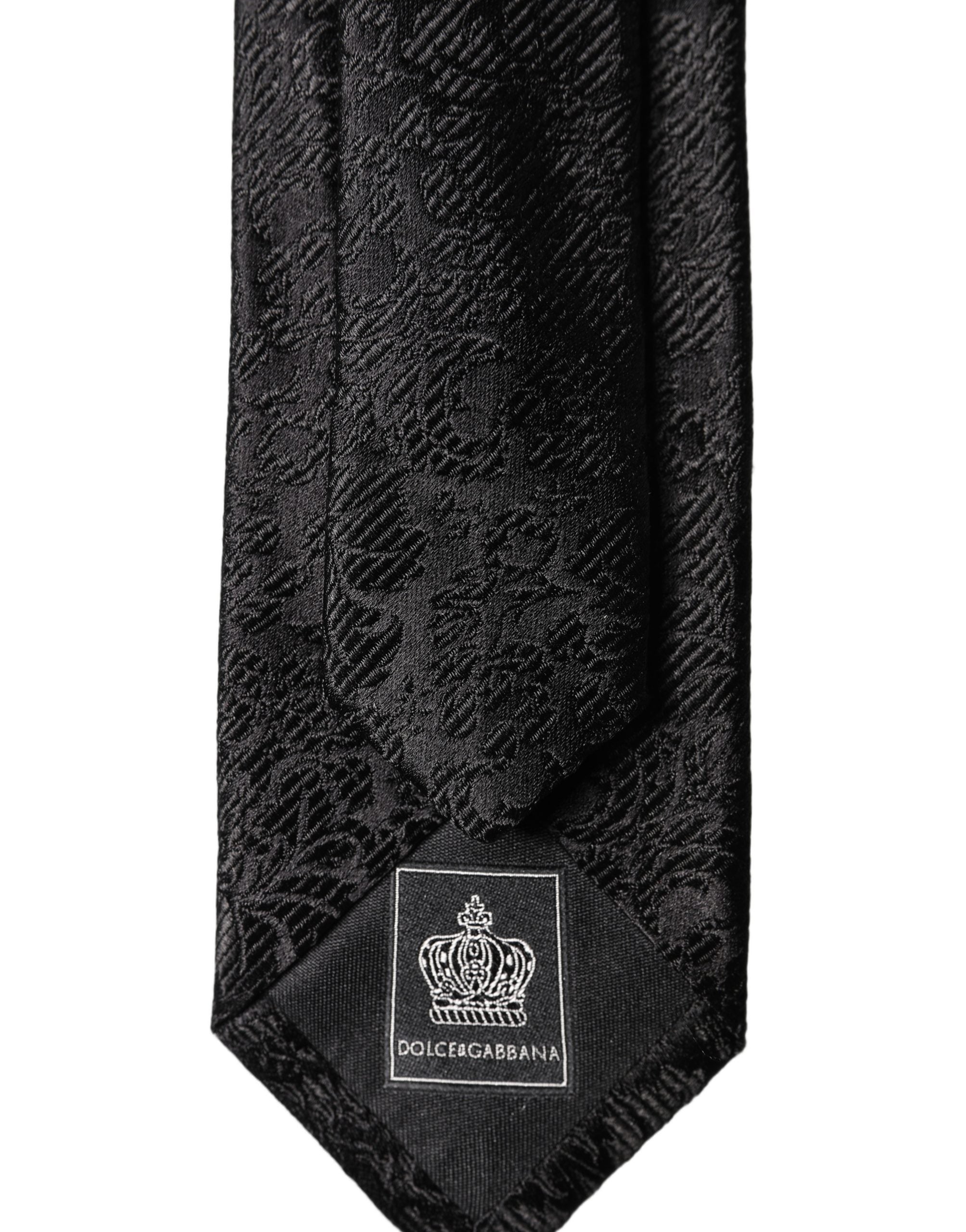 Black Floral Fantasy Silk Adjustable Men Tied Necktie Tie