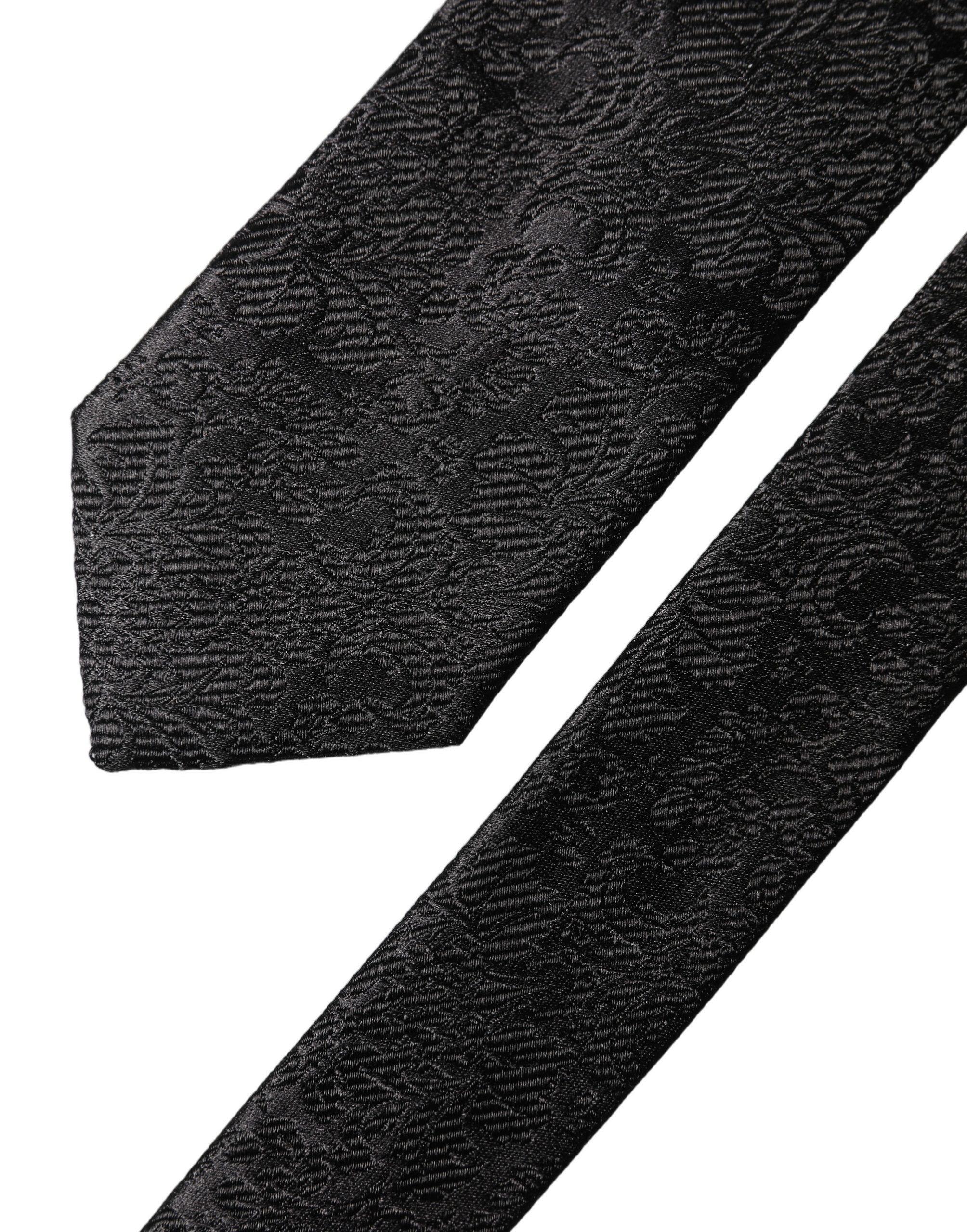 Black Floral Fantasy Silk Adjustable Men Tied Necktie Tie