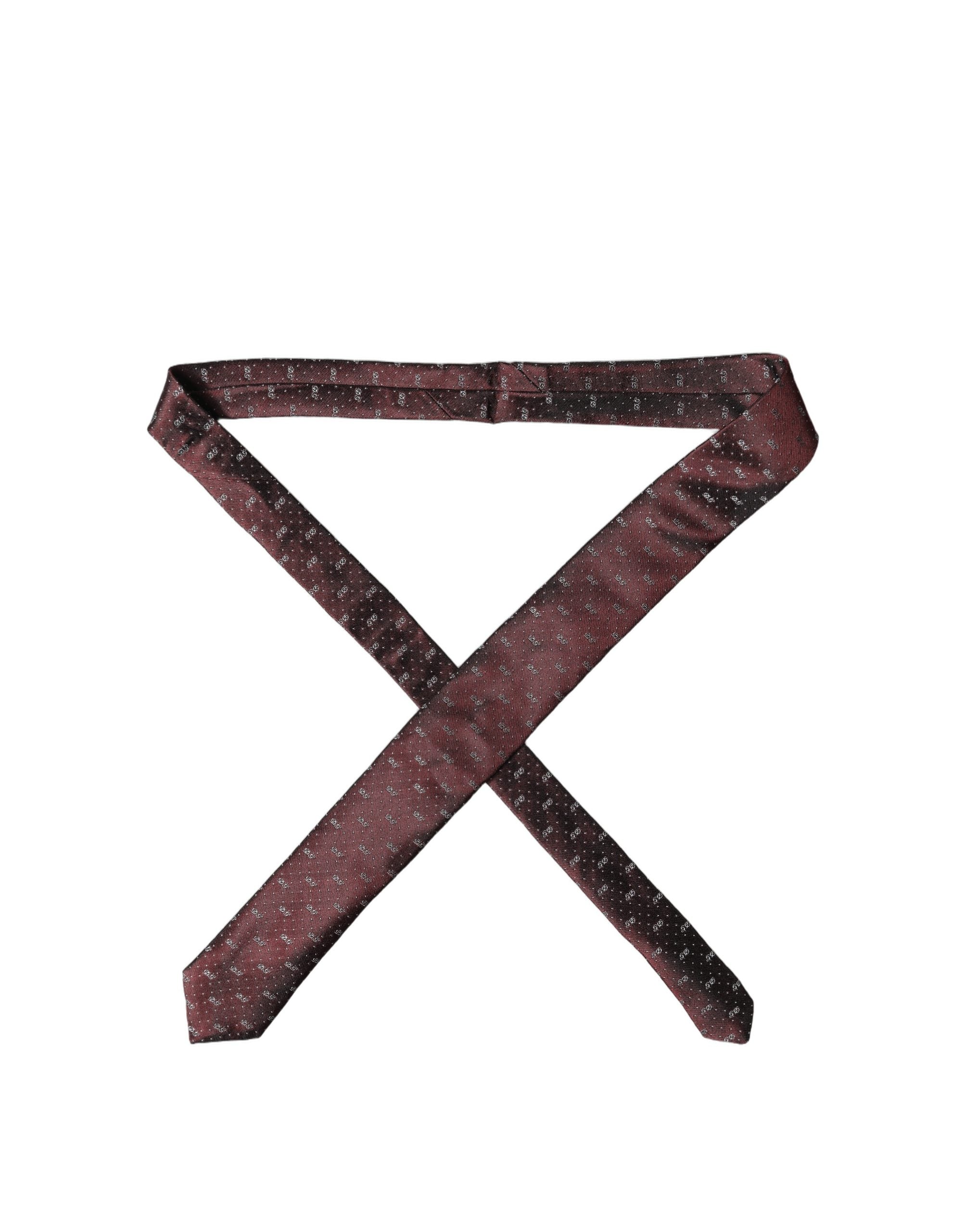 Burgundy Logo Monogram Silk Adjustable Men Necktie Tie