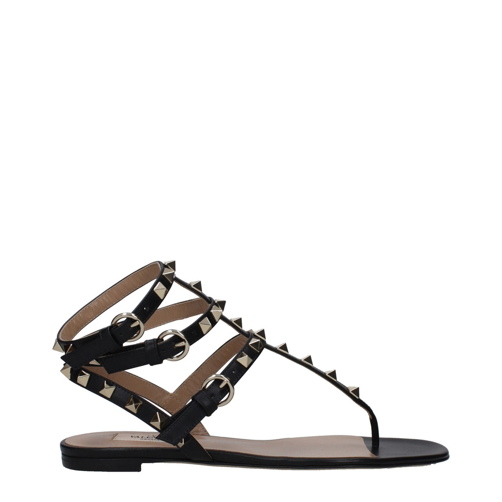 Black Leather Flip-Flop Sandals
