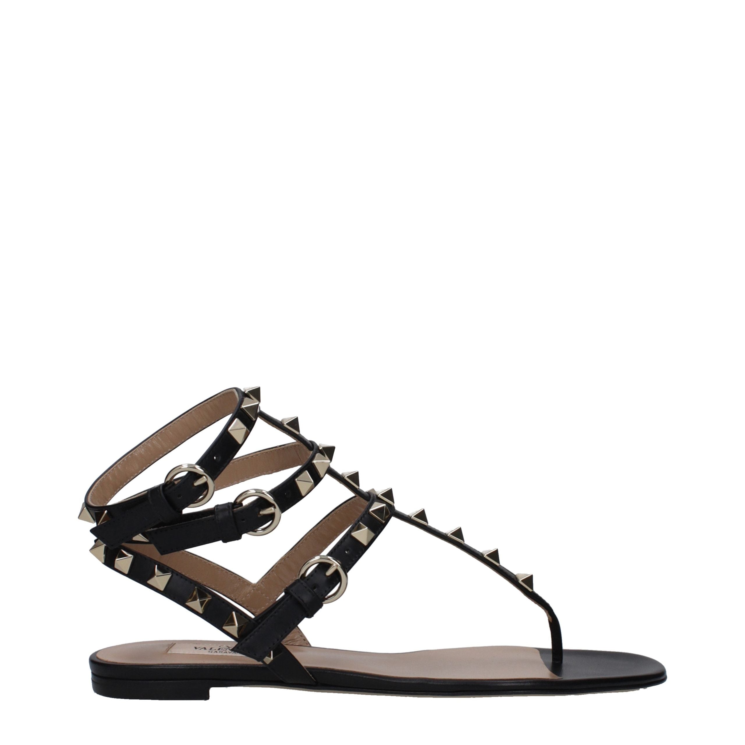 Black Leather Flip-Flop Sandals