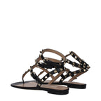 Black Leather Flip-Flop Sandals