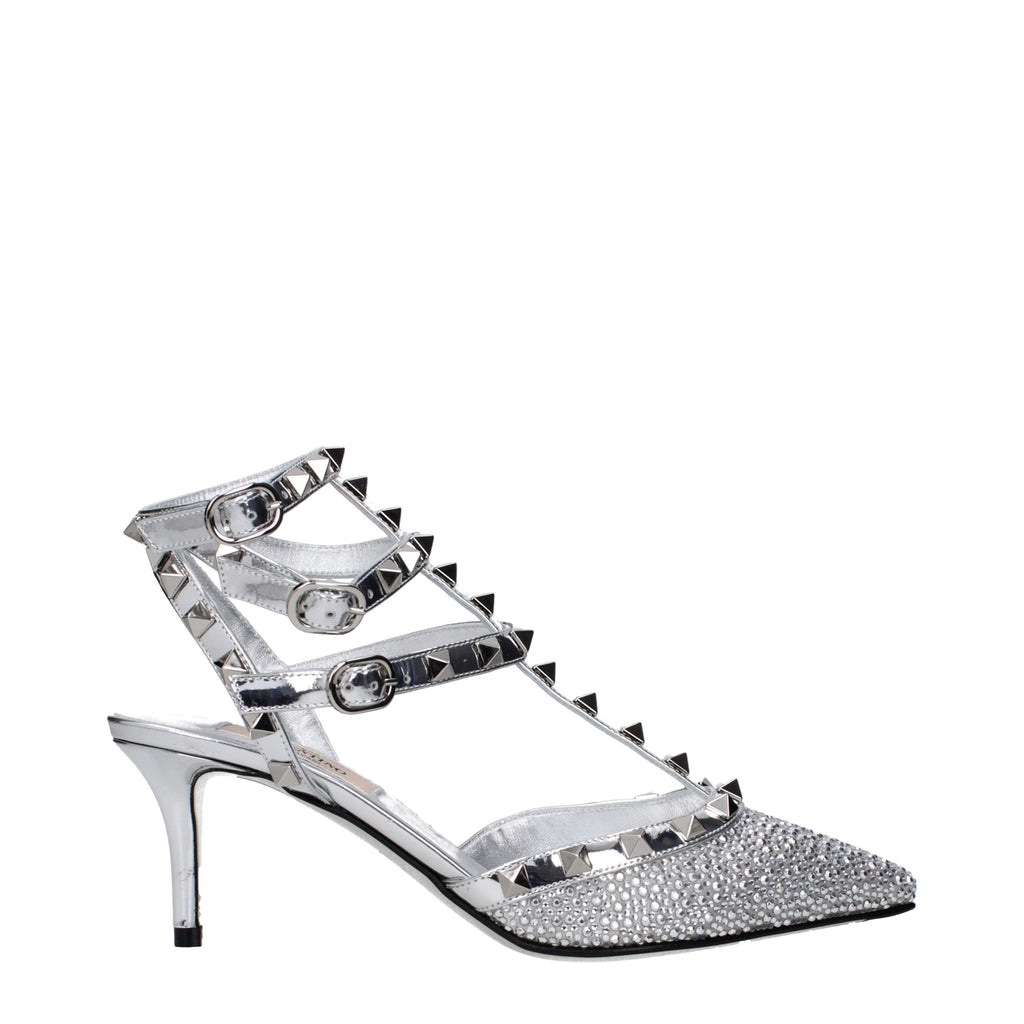 Gray Leather Stiletto Heel Sandals