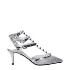 Gray Leather Stiletto Heel Sandals