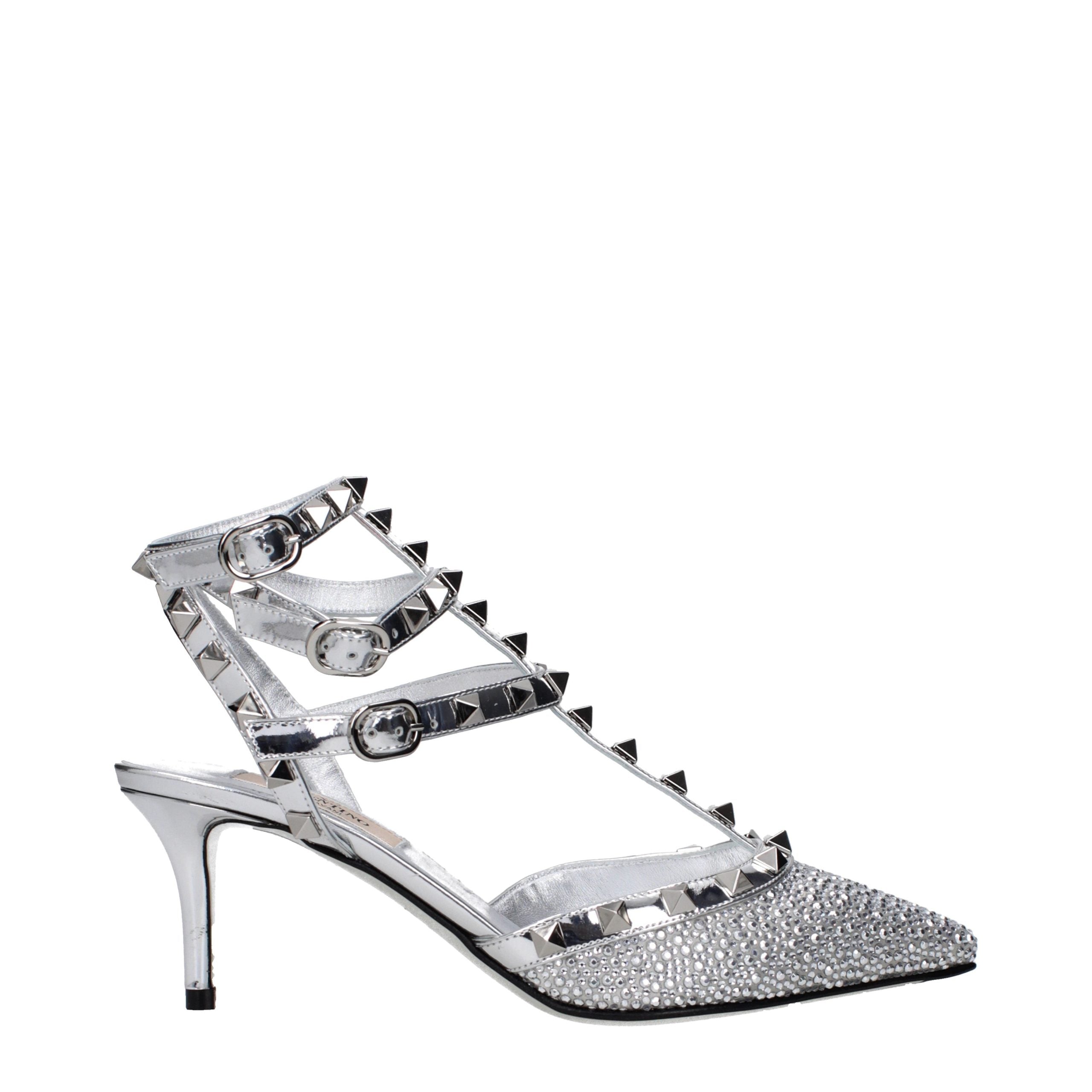 Gray Leather Stiletto Heel Sandals