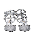 Gray Leather Stiletto Heel Sandals