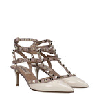 Beige Leather High Heel Pumps