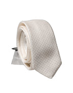 White Solid Textured Silk Adjustable Men Tied Necktie Tie