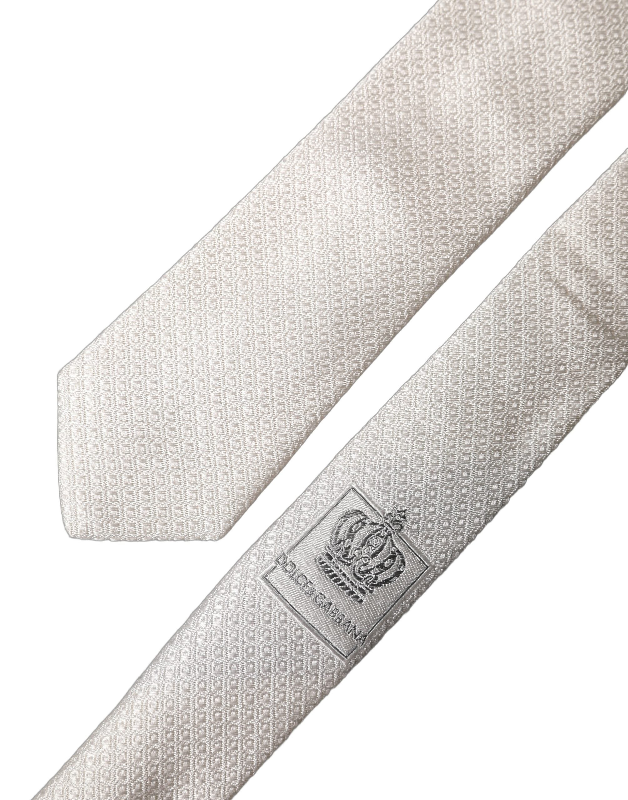 White Solid Textured Silk Adjustable Men Tied Necktie Tie