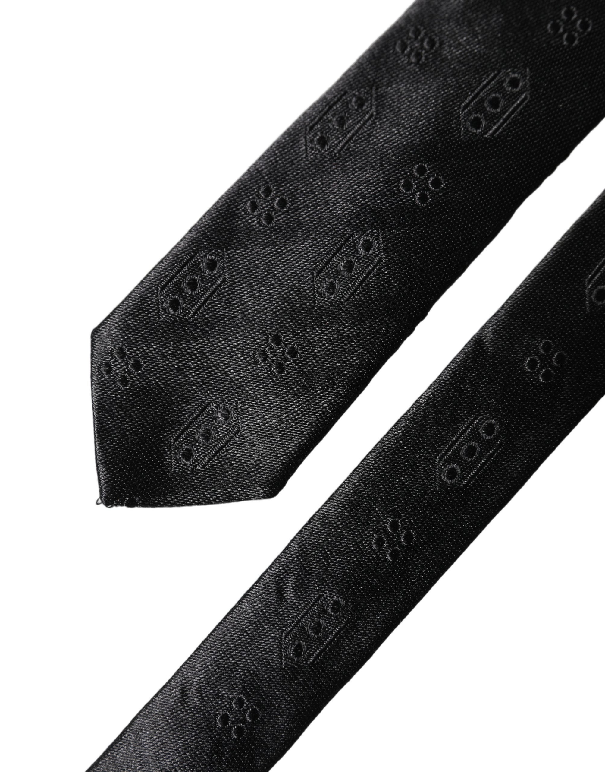 Black Patterned 100% Silk Adjustable Men Necktie Tie