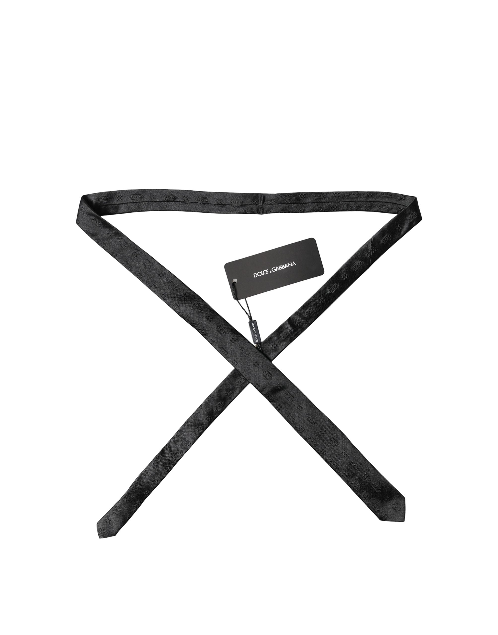 Black Patterned 100% Silk Adjustable Men Necktie Tie