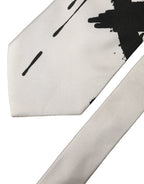 White Tattoo Floral Silk Adjustable Men Tied Necktie Tie