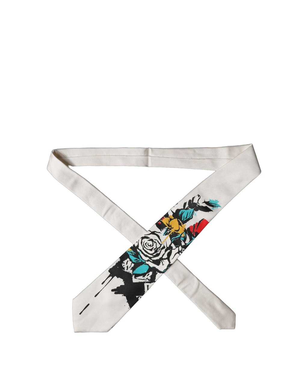 White Tattoo Floral Silk Adjustable Men Tied Necktie Tie