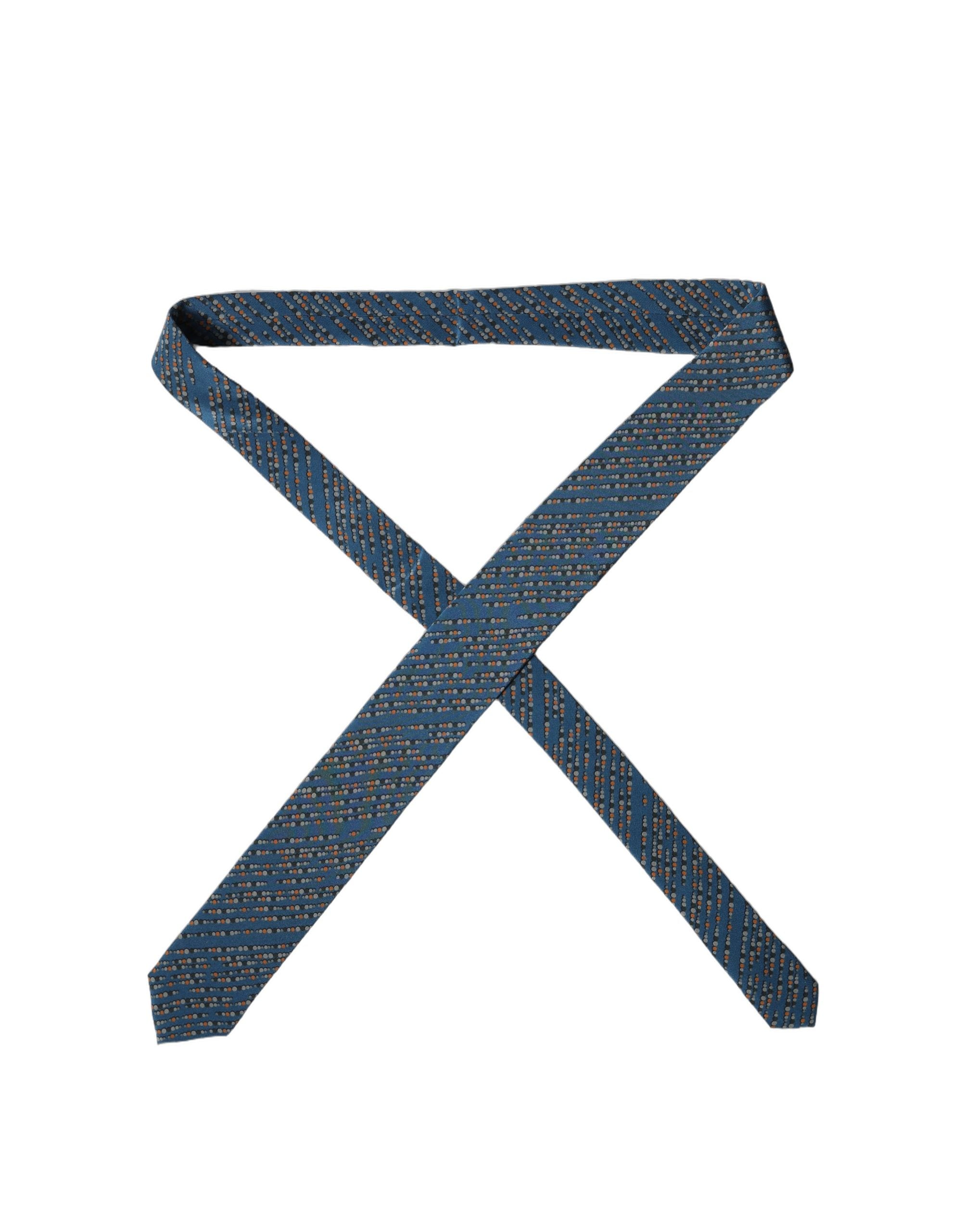 Blue Patterned 100% Silk Adjustable Men Tied Necktie Tie