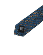 Blue Patterned 100% Silk Adjustable Men Tied Necktie Tie