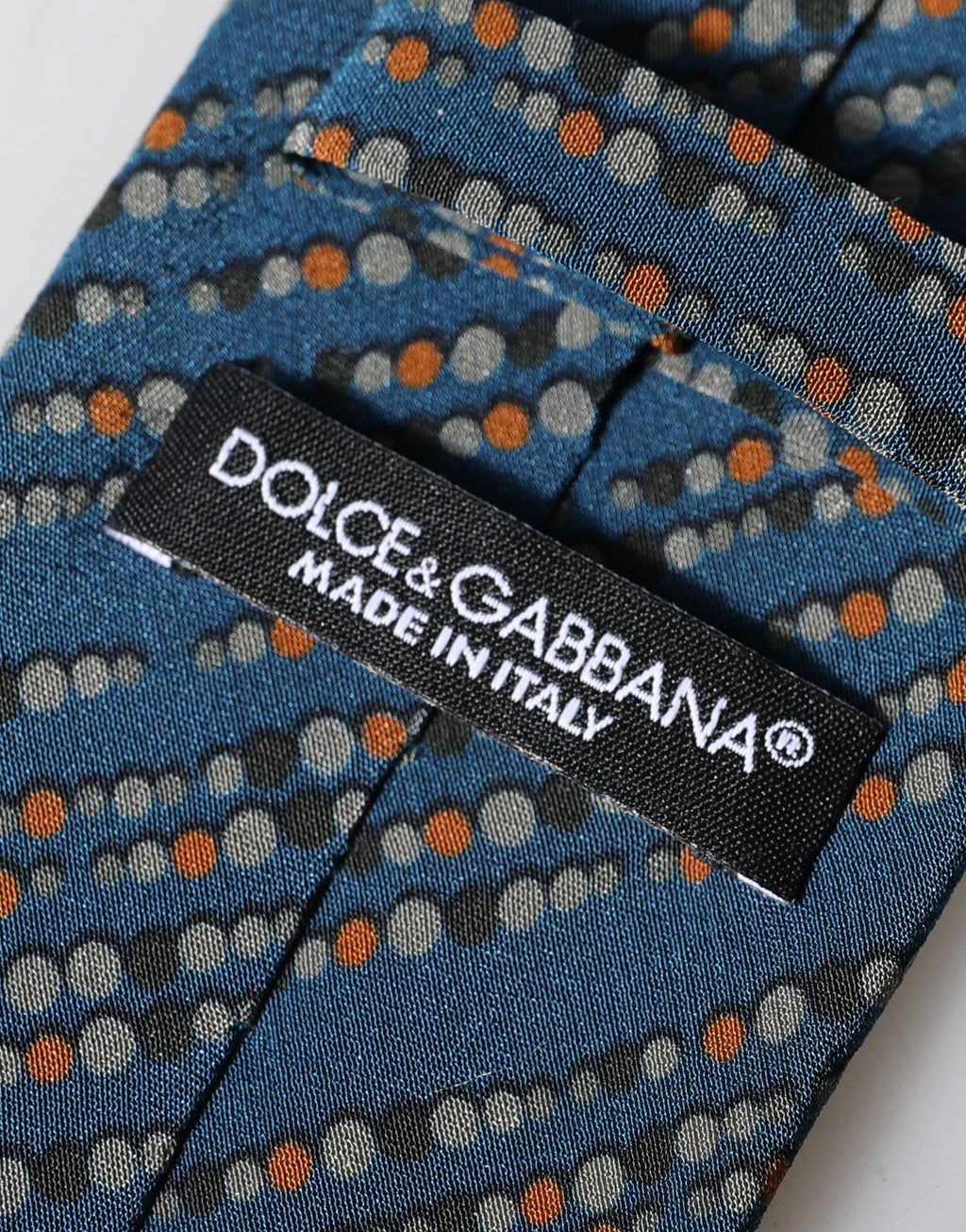 Blue Patterned 100% Silk Adjustable Men Tied Necktie Tie