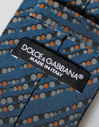 Blue Patterned 100% Silk Adjustable Men Tied Necktie Tie