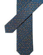 Blue Patterned 100% Silk Adjustable Men Tied Necktie Tie