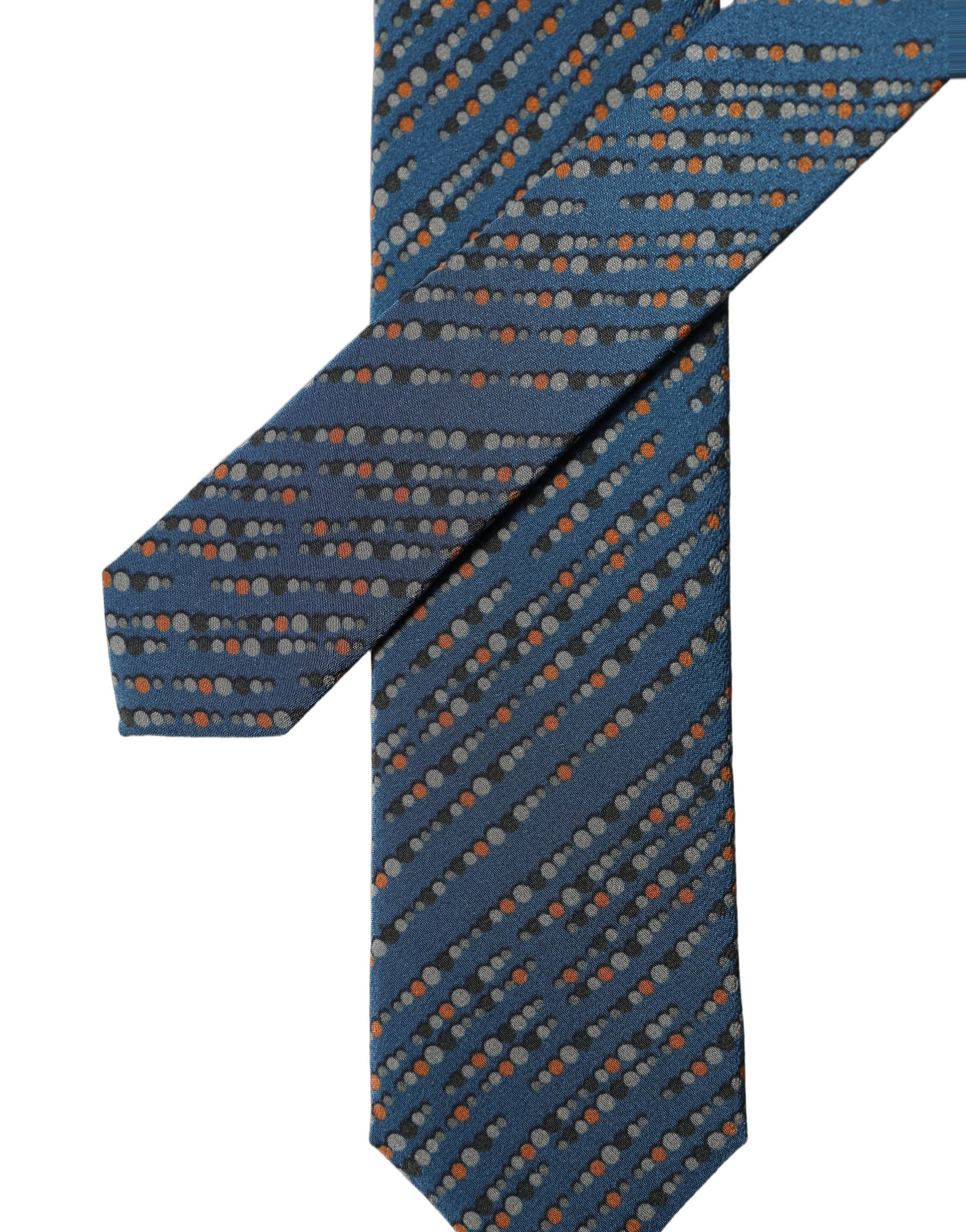 Blue Patterned 100% Silk Adjustable Men Tied Necktie Tie