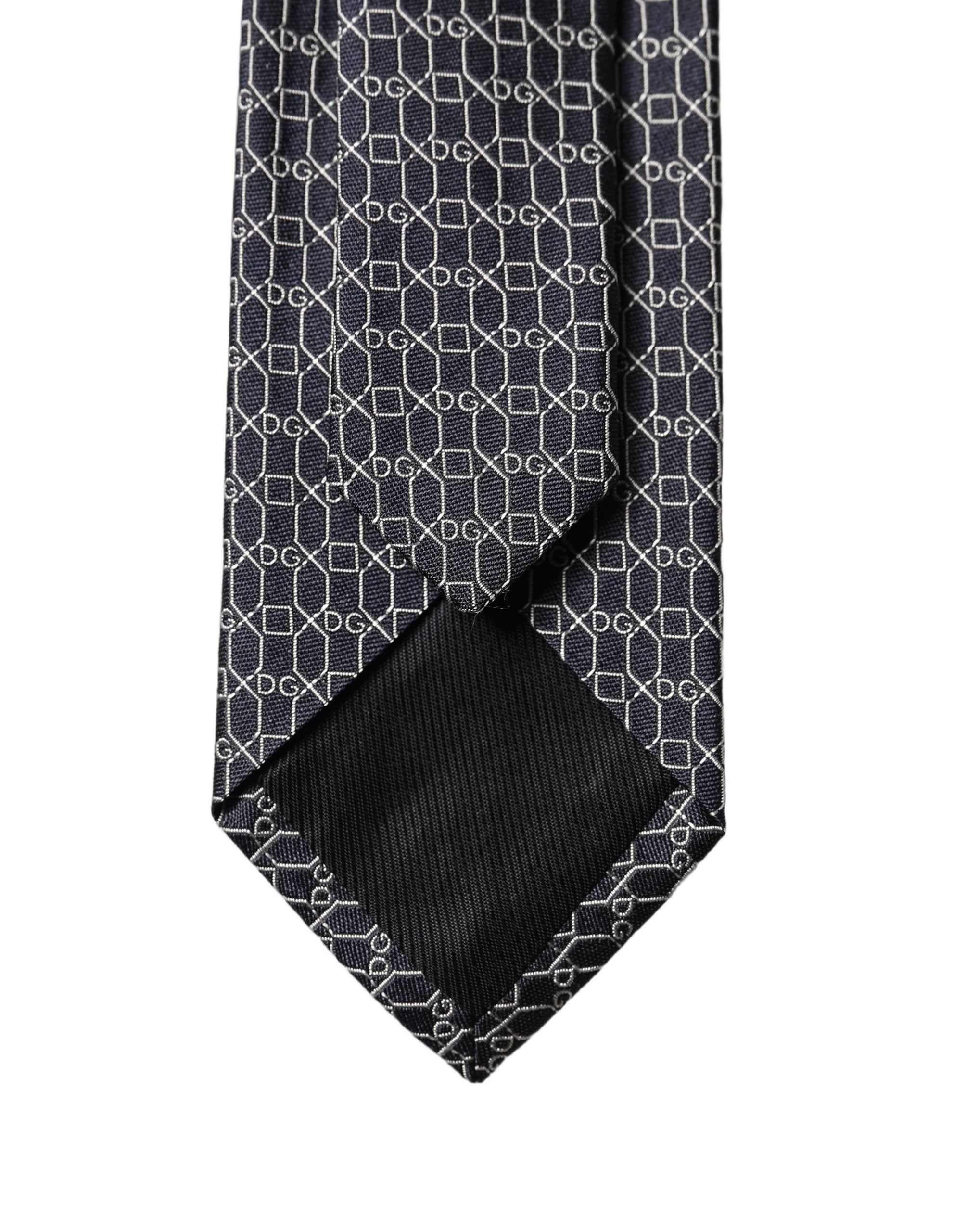 Black Geometric DG Silk Adjustable Men Tied Necktie Tie