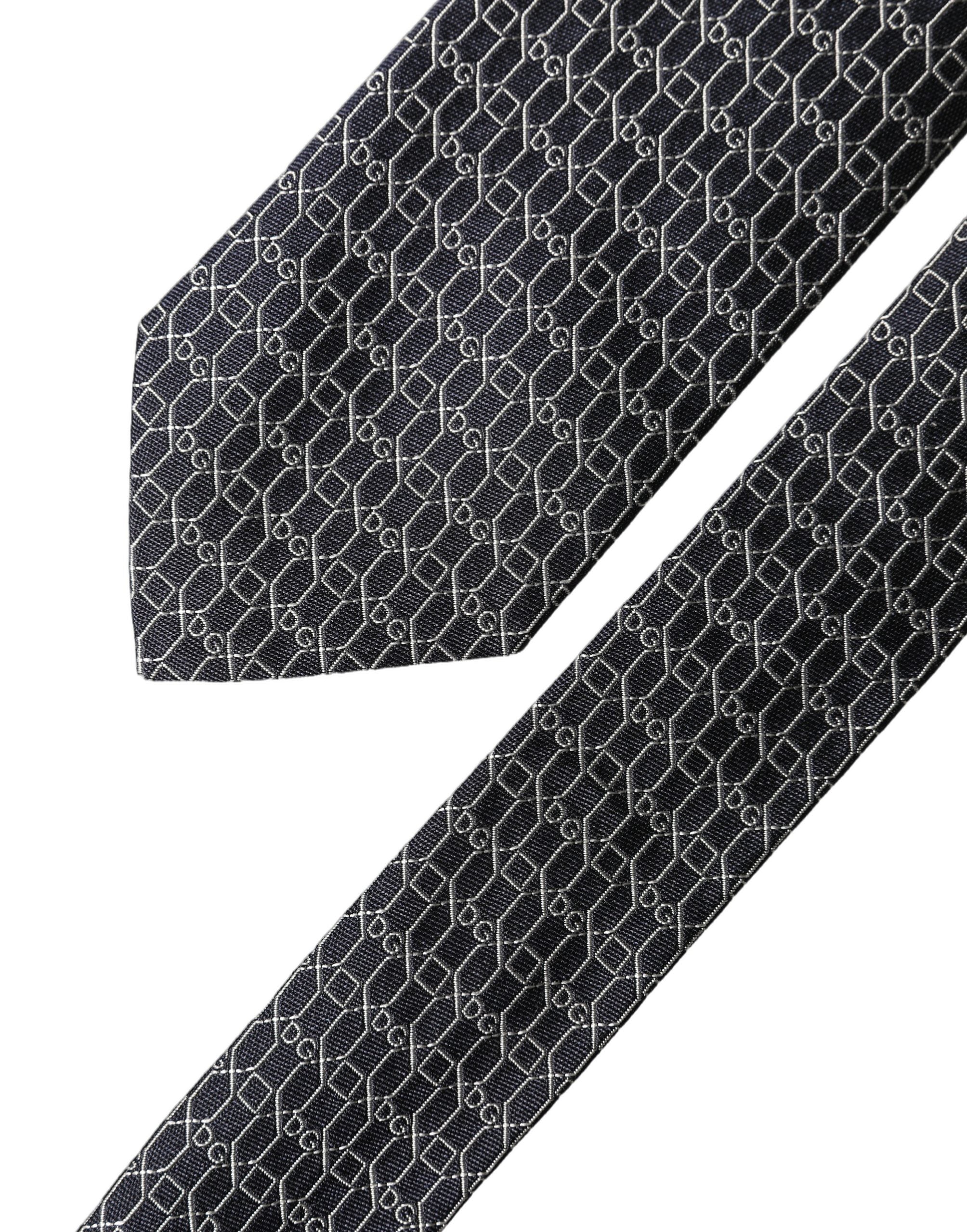 Black Geometric DG Silk Adjustable Men Tied Necktie Tie