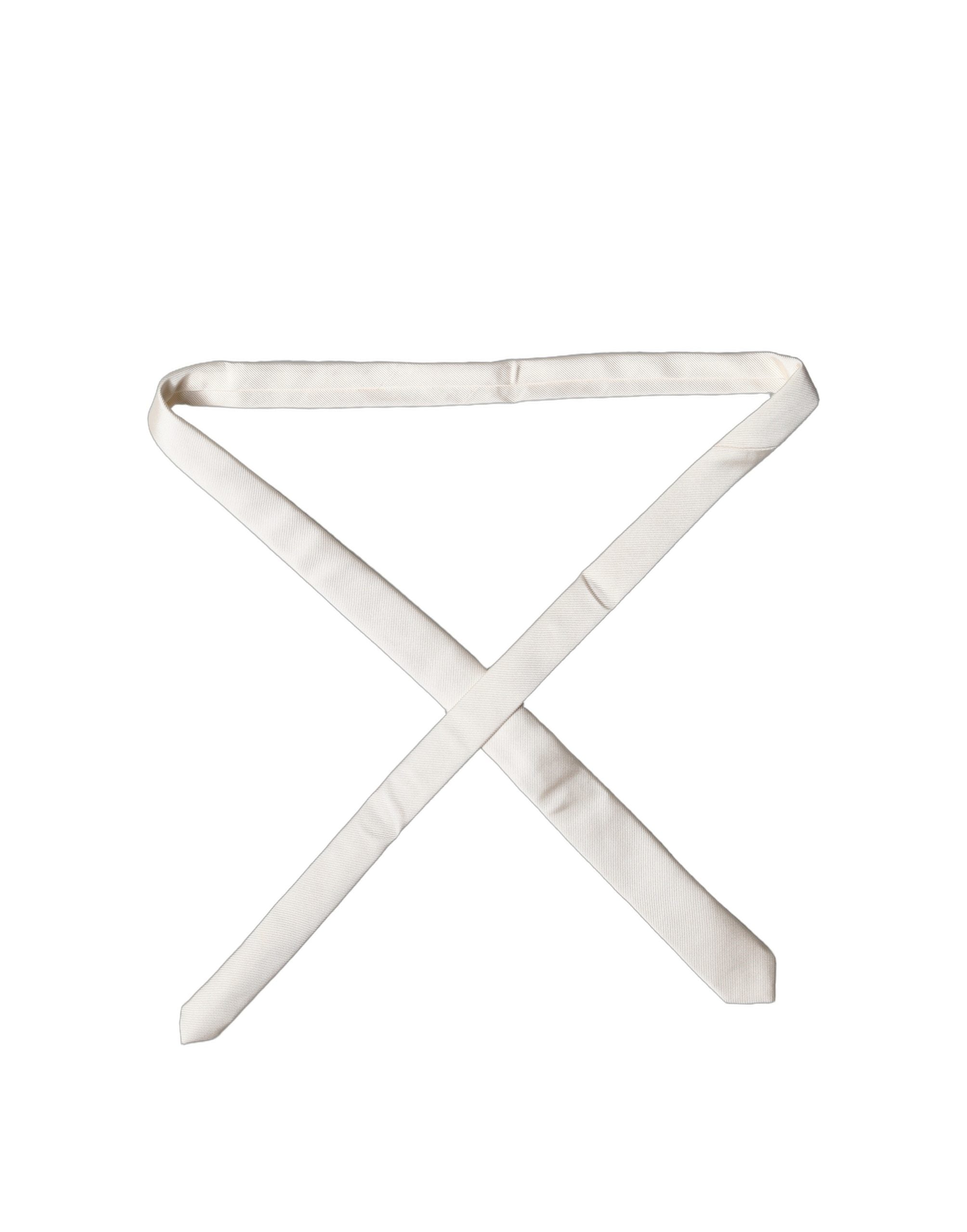 Off White Solid 100% Silk Adjustable Men Tied Necktie Tie