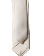 Off White Solid 100% Silk Adjustable Men Tied Necktie Tie