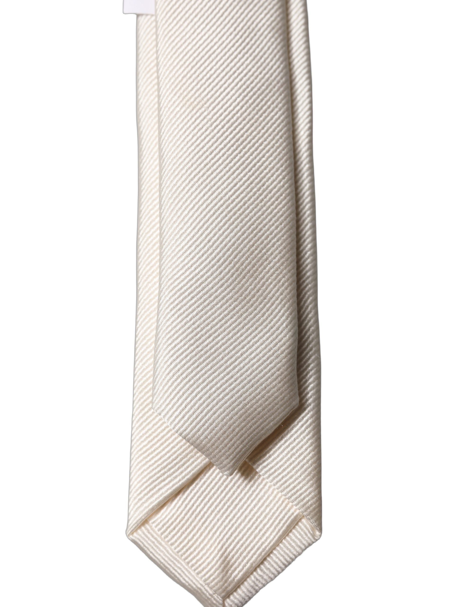 Off White Solid 100% Silk Adjustable Men Tied Necktie Tie