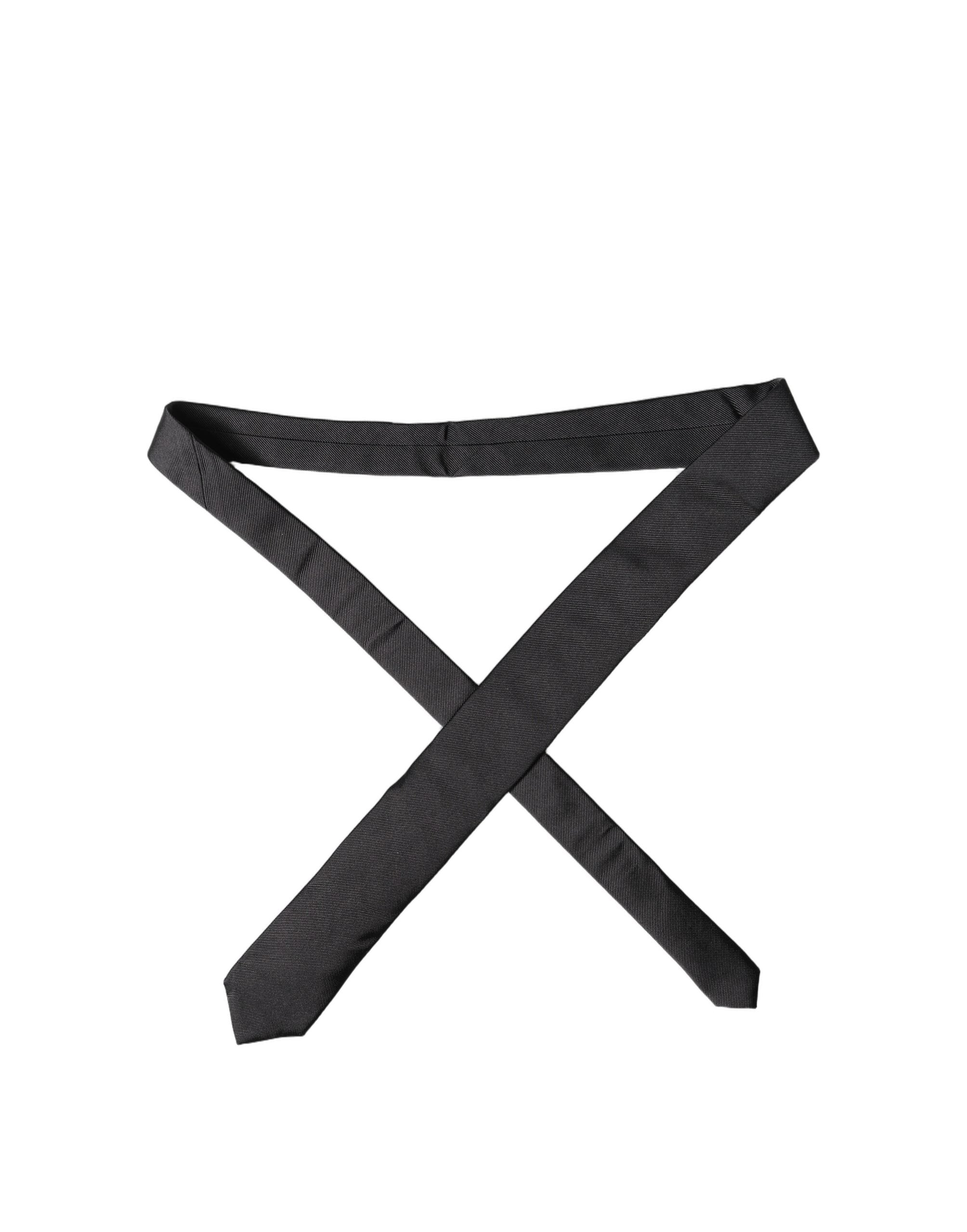 Black Solid 100% Silk Adjustable Men Tied Necktie Tie