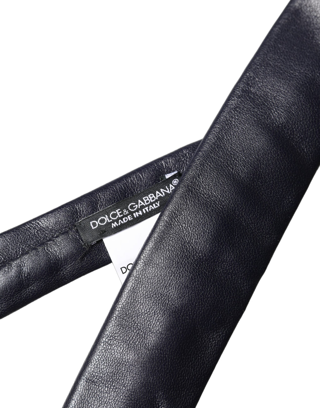 Black Solid Lamb Leather Adjustable Men Tied Necktie Tie