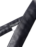 Black Solid Lamb Leather Adjustable Men Tied Necktie Tie