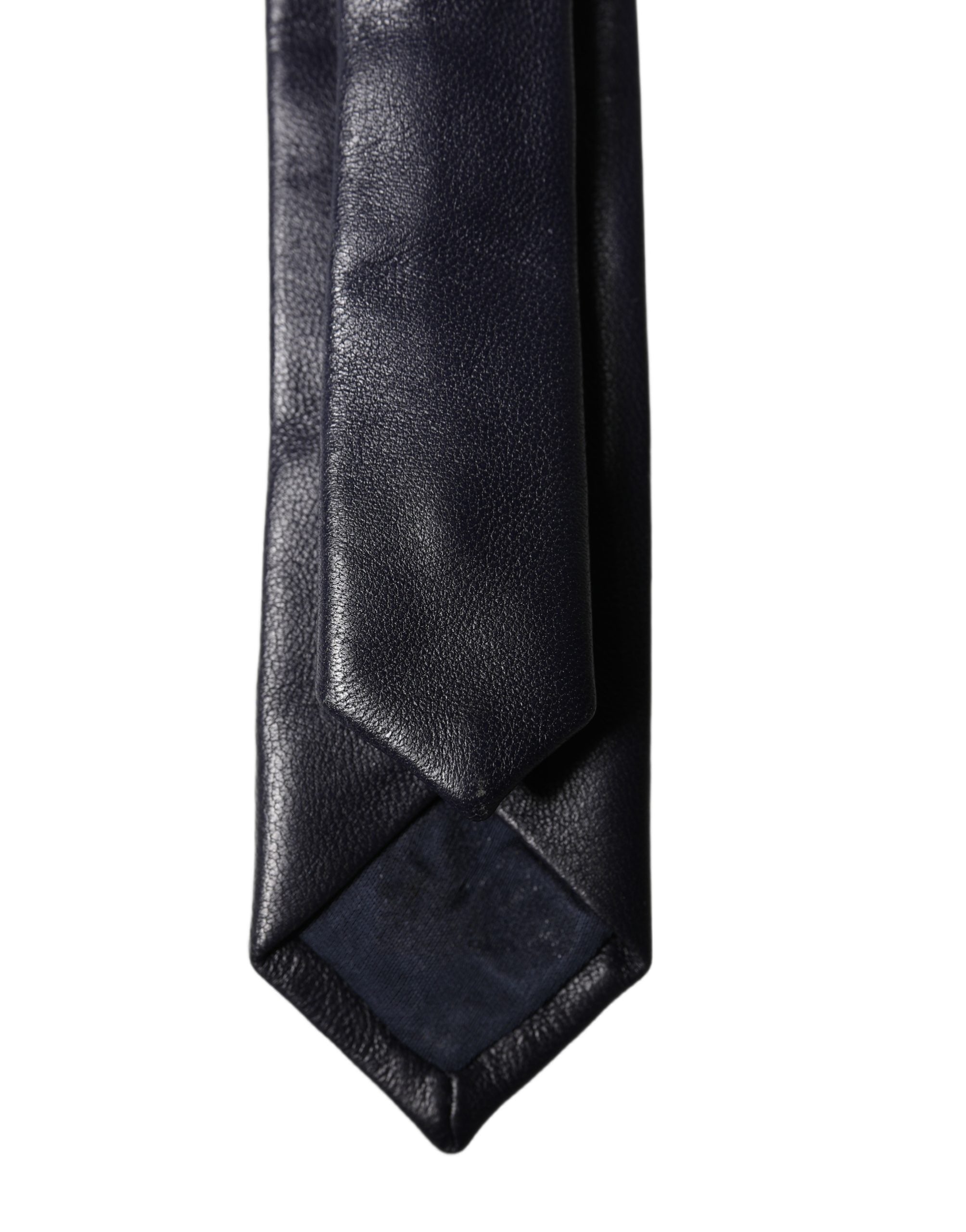 Black Solid Lamb Leather Adjustable Men Tied Necktie Tie