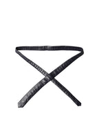 Black Solid Lamb Leather Adjustable Men Tied Necktie Tie