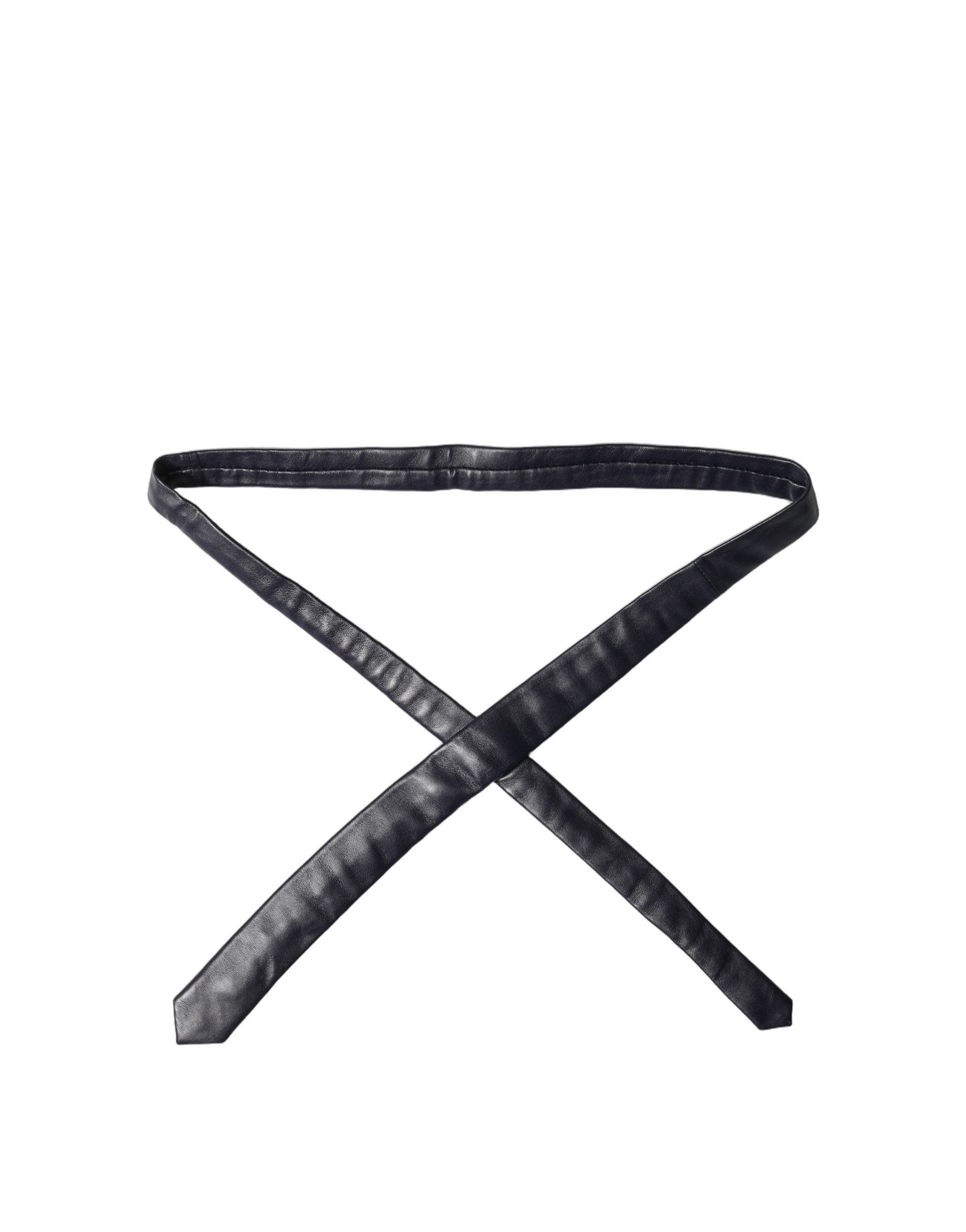 Black Solid Lamb Leather Adjustable Men Tied Necktie Tie