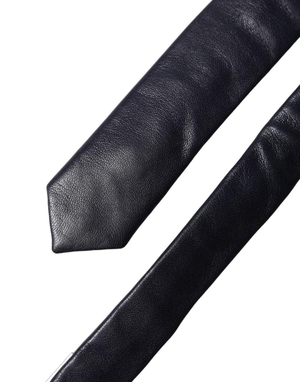 Black Solid Lamb Leather Adjustable Men Tied Necktie Tie